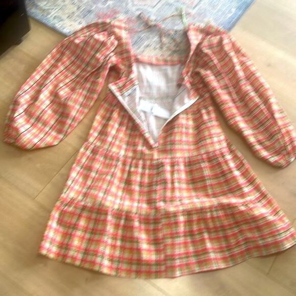 NWT TOPSHOP check Plaid Puff Sleeve mini smoke woman's Dress - Picture 10 of 12